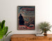 Vintage poster Vincennes, railway fiftieth anniversary, framed above a wooden dresser, between plants.
