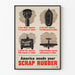 Póster vintage americano de recolección de caucho usado