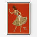 Vintage Anna Held poster in a floral dress on a red background