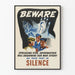 Póster vintage de campaña de silencio en tiempos de guerra