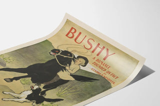 Póster vintage Bushy con niño a caballo y perro