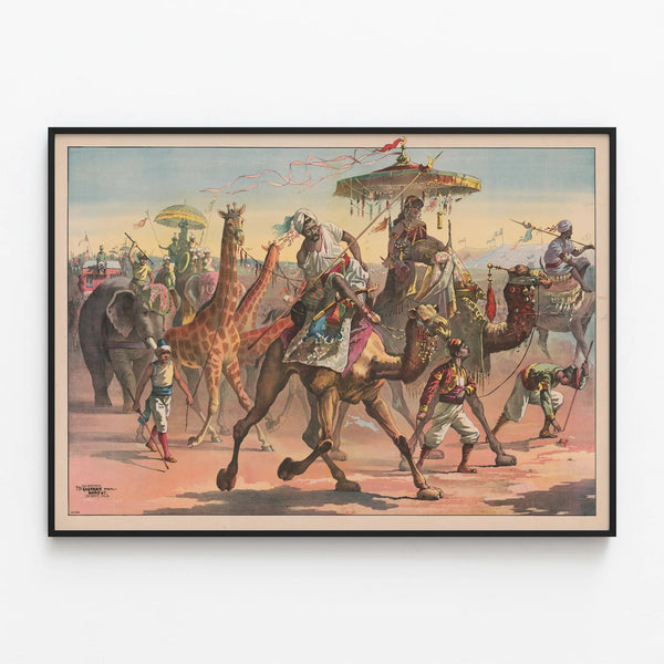 circus-troupe-with-people-in-exotic-dress-riding-camels-giraffes-elephants