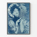 Póster decorativo de arte nouveau de mujer y gallo azul
