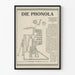 Póster técnico vintage Die Phonola - Esquema mecánico ilustrado en blanco y negro