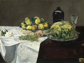 naturaleza muerta con un melón y duraznos - Édouard Manet — vista de la obra