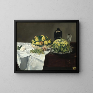 naturaleza muerta con un melón y duraznos - Édouard Manet — cuadro enmarcado en la pared