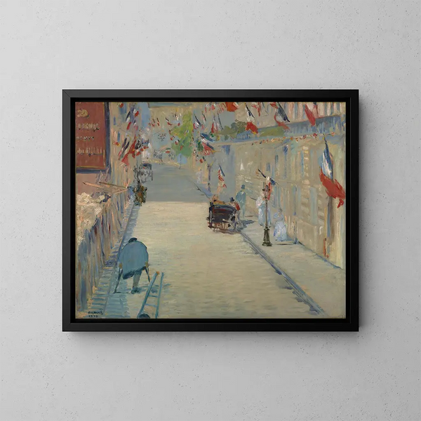 La calle Mosnier con banderas - Édouard Manet — cuadro enmarcado en la pared