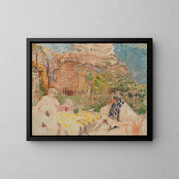Mujeres y niño en el Clos de Cézanne - Édouard Vuillard — cuadro enmarcado en la pared