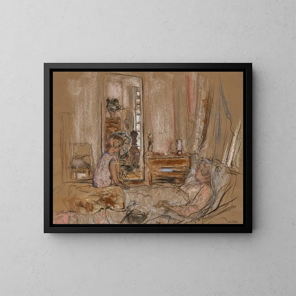 Lulu at Madame Hessel's bedside at the Château des Clayes - Édouard Vuillard — framed artwork on a wall