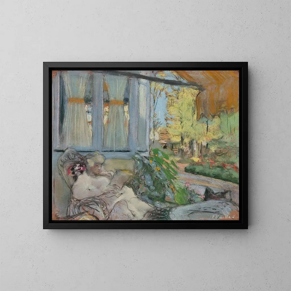 Madame Hessel leyendo en la terraza del Clos Cézanne - Édouard Vuillard — cuadro enmarcado en la pared