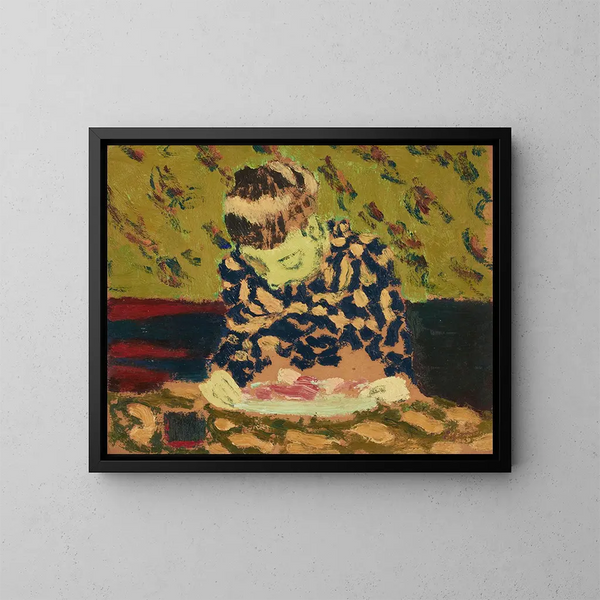 Marie se inclina sobre su obra - Édouard Vuillard — cuadro enmarcado en la pared