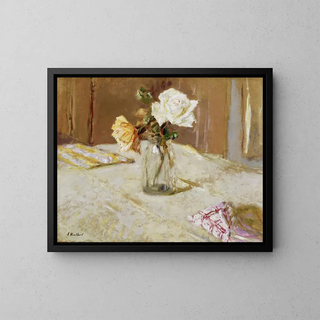 Rosas en un jarrón de cristal - Édouard Vuillard — cuadro enmarcado en la pared