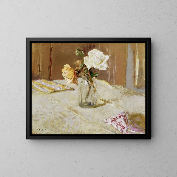 Rosas en un jarrón de cristal - Édouard Vuillard — cuadro enmarcado en la pared