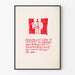 Póster minimalista con ilustración y texto manuscrito en rojo