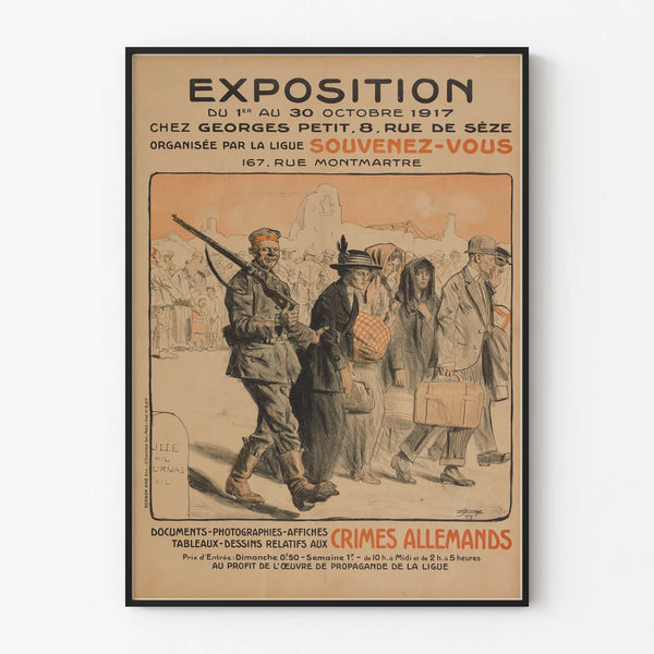Póster de exposición sobre los crímenes alemanes de 1917 - decoración mural histórica