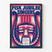 Decorative poster of Fisk Jubilee Singers with harp and mask motif