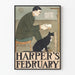 Póster vintage de Harper's de febrero con hombre leyendo y gato