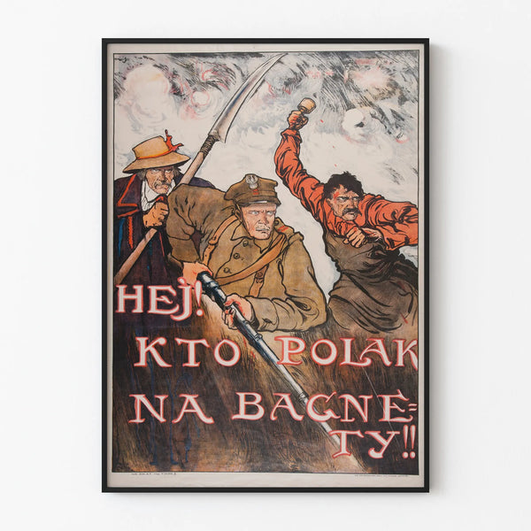 Polish Historical Style Propaganda Poster with Soldiers in Combat