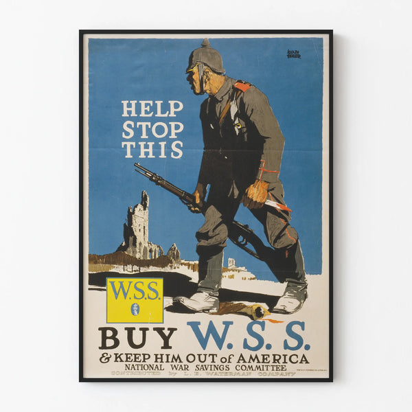 Póster vintage de propaganda 'Help Stop This' para la campaña War Savings Stamp