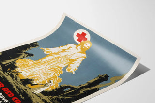 Vintage Red Cross Relief Poster with Christ-like Figure