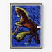 Vintage poster of a galloping horse on an intense blue background