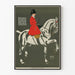 Póster vintage de caballo y jinete con abrigo rojo