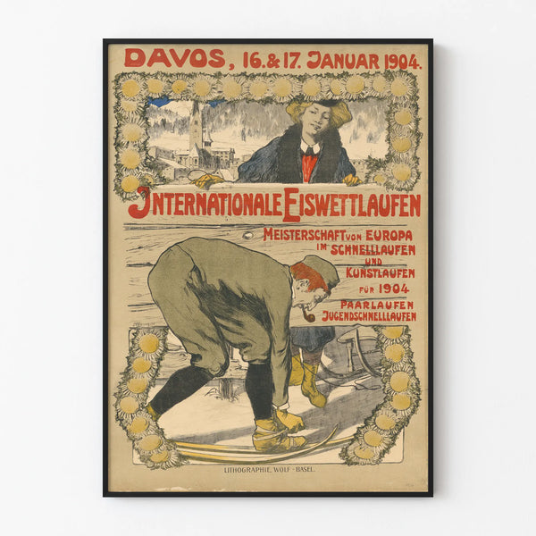 Póster vintage de competición de patinaje de Davos 1904