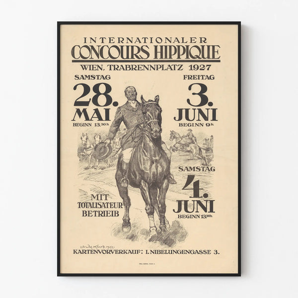 Póster de concurso hípico internacional 1927 - decoración mural vintage ecuestre