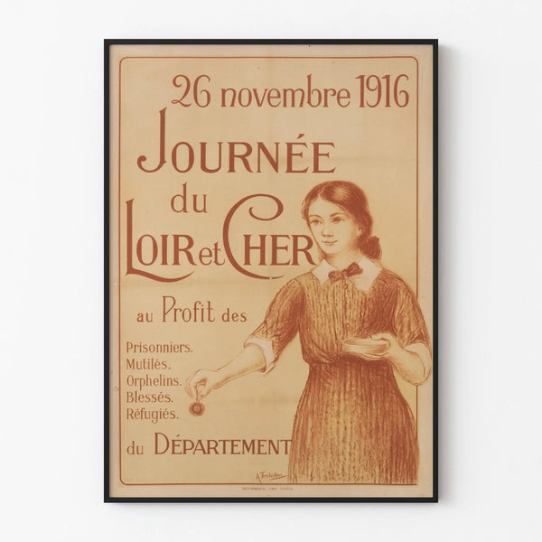 Póster vintage Día de Loir-et-Cher 1916 Decoración mural histórica