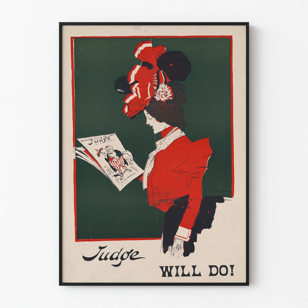 Póster vintage Judge Will Do en rojo y verde para decoración de paredes