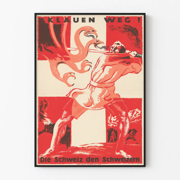 Swiss Protection Propaganda Poster 'Claw Away! Switzerland for the Swiss'