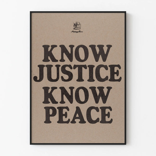 Póster de decoración mural Know Justice Know Peace en tipografía vintage