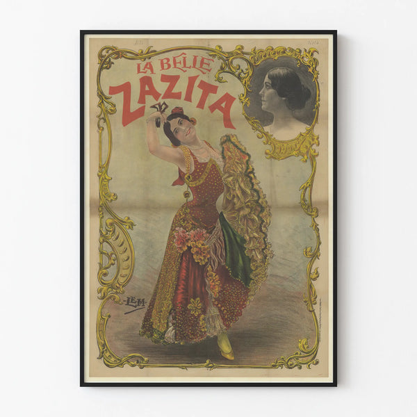 Vintage decorative poster La Belle Zazita in festive attire