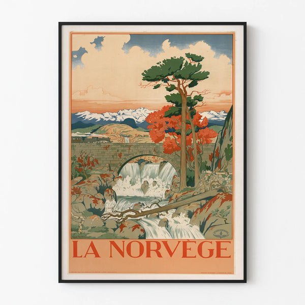 Póster de decoración mural vintage La Noruega Cascada y Tren