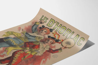Vintage poster of Les D'Horlac duettists in colorful costumes