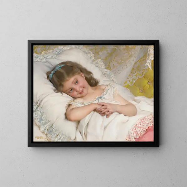 Niña descansando - Émile Munier — cuadro enmarcado en la pared