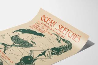 Vintage Poster Ocean Sketches - Illustration of a Mermaid and Fish