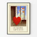 Póster decorativo de corazón rojo y flores a través de las barrotes