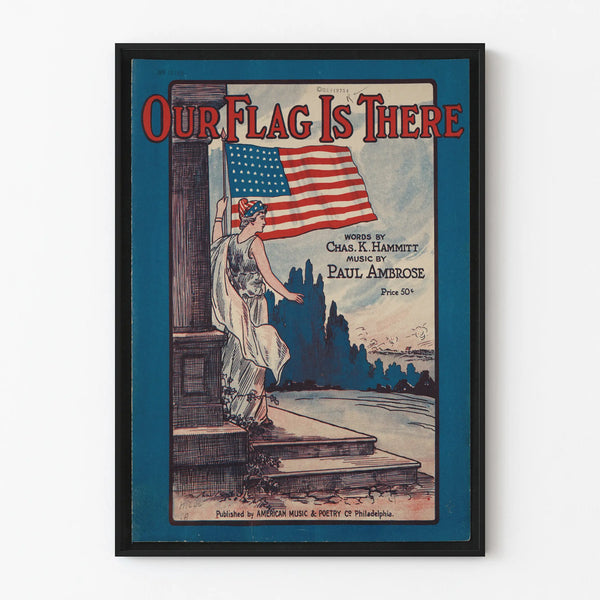 Póster vintage Nuestro bandera está allí con bandera estadounidense