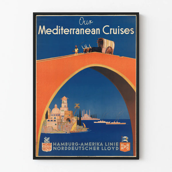 Póster vintage Nuestros cruceros por el Mediterráneo - Decoración mural de viajes por el Mediterráneo
