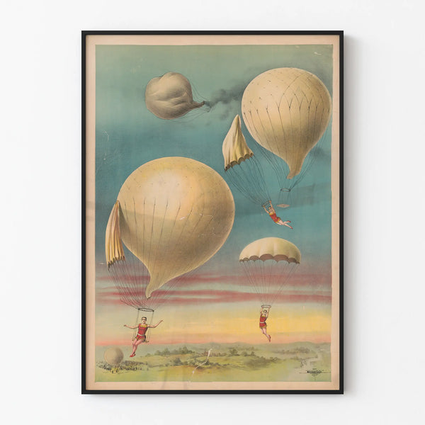 Vintage parachuting poster from hot air balloon
