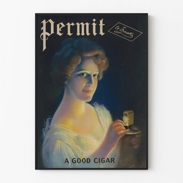 Vintage poster Permit to Smoke A Good Cigar - Retro wall decoration