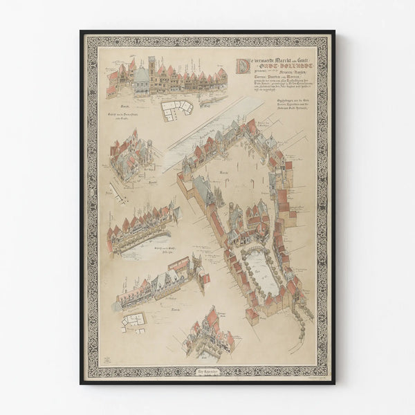 Póster Mapa antiguo de Oud-Holland para decoración mural vintage