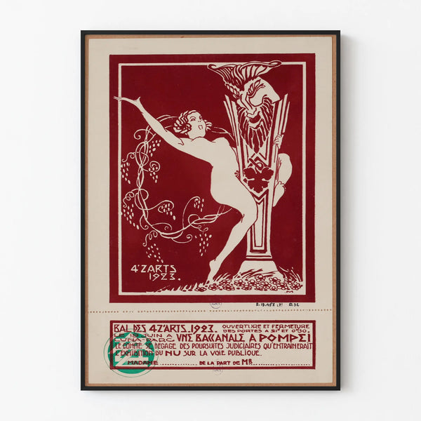 Vintage Wall Decoration Poster for the 1923 Bal des 4 Z'Arts Bacchanal in Pompeii