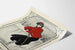Póster vintage de patinaje en tinta Queen City Half-Tone Black y Rojo Oriental