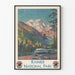 Póster vintage del Parque Nacional Rainier con tren de Northern Pacific