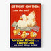 Póster vintage de promoción de los Bonos de Victoria con gallina y pollitos