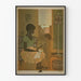 Póster decorativo de madre sonriendo con niño y juguete fusil