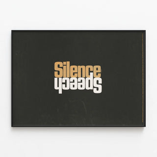 Poster Silence & Speech - Minimalist Wall Decoration — framed artwork on a wall