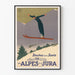 Póster vintage de deportes de nieve en Alpes y Jura